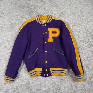 Vintage Butwin Varsity Letterman Jacket 36 Wool Purple Yellow High School Retro